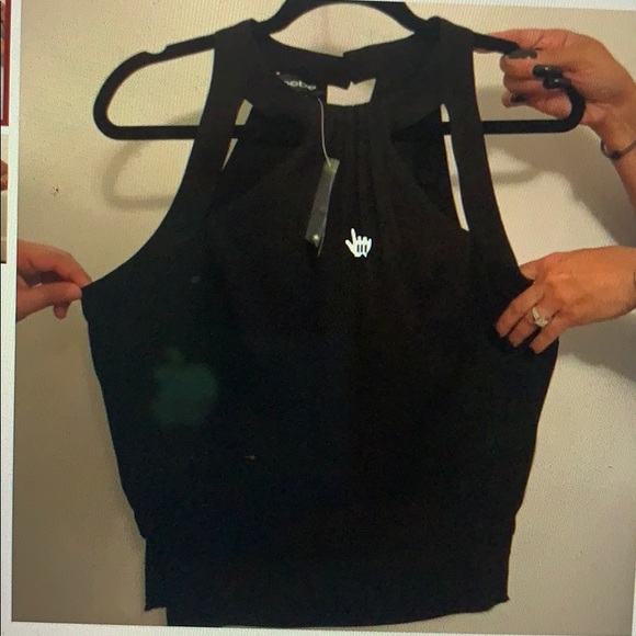 Bebe NWT Crew Neck Banded Halter Top Sea Tide - Picture 3 of 12